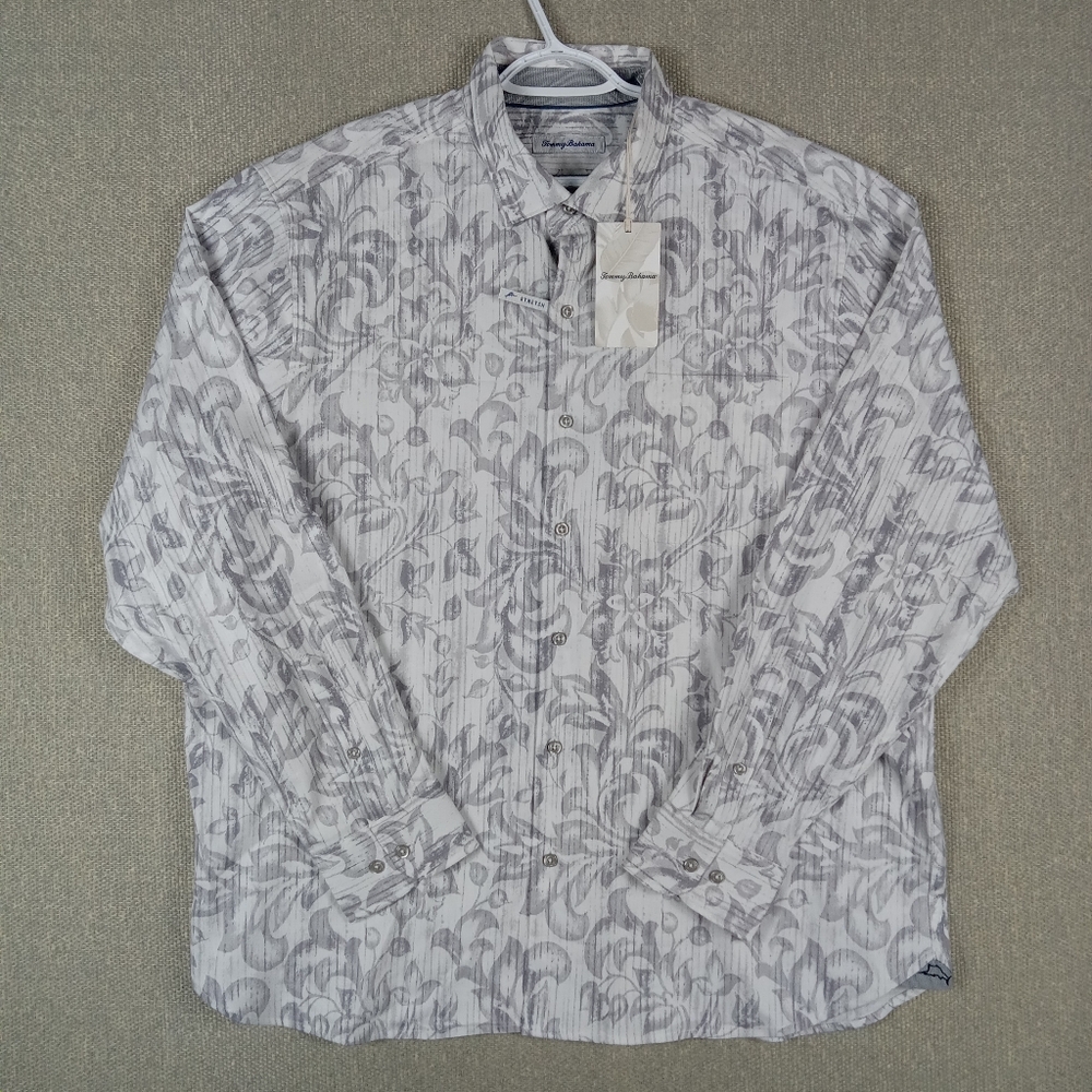 Tommy Bahama Lazlo Shirt Gray Mens XL Lux Slate Fronds Long Sleeve Button Down